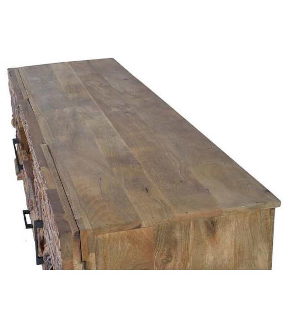 MUEBLE DE TV GRANDE ESTILO ETNICO MADERA MANGO TALLADA NATURAL