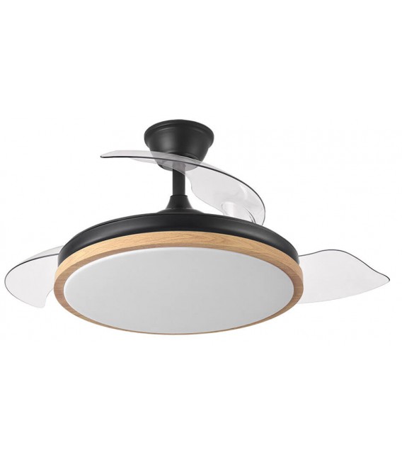 VENTILADOR SILENCIOSO ASPAS RETRACTILES METAL NEGRO ABS MADERA