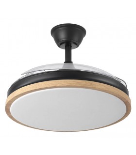 VENTILADOR SILENCIOSO ASPAS RETRACTILES METAL NEGRO ABS MADERA
