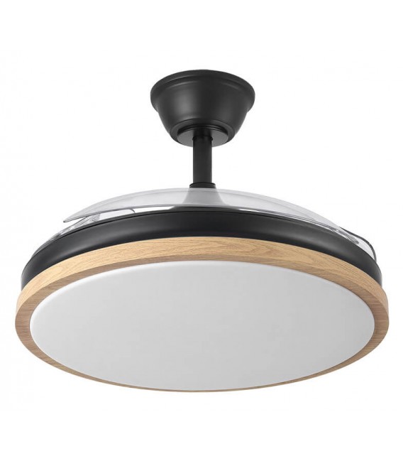 VENTILADOR SILENCIOSO ASPAS RETRACTILES METAL NEGRO ABS MADERA