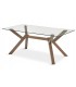 MESA DE COMEDOR RECTANGULAR MADERA TEÑIDA COLOR NOGAL Y CRISTAL