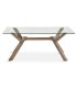 MESA DE COMEDOR RECTANGULAR MADERA TEÑIDA COLOR NOGAL Y CRISTAL