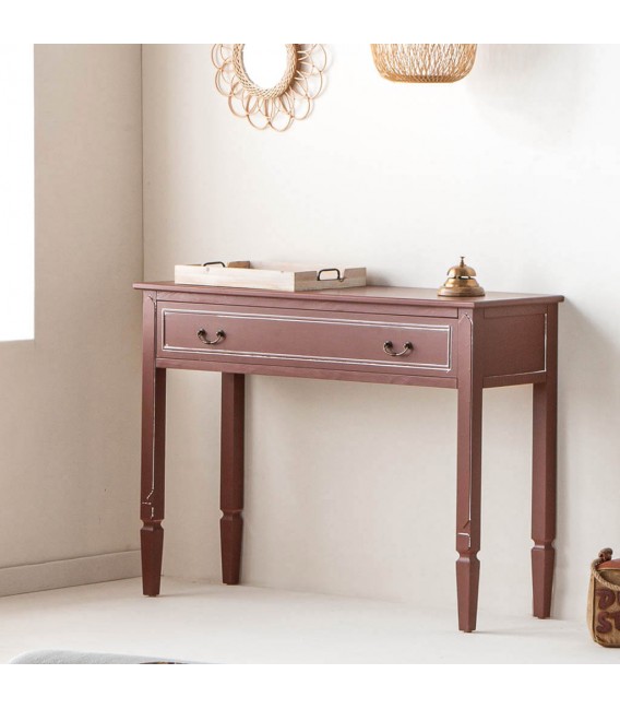 CONSOLA DE ENTRADA 1 CAJON MADERA DE PINO COLOR MARRON PATINA BLANCA