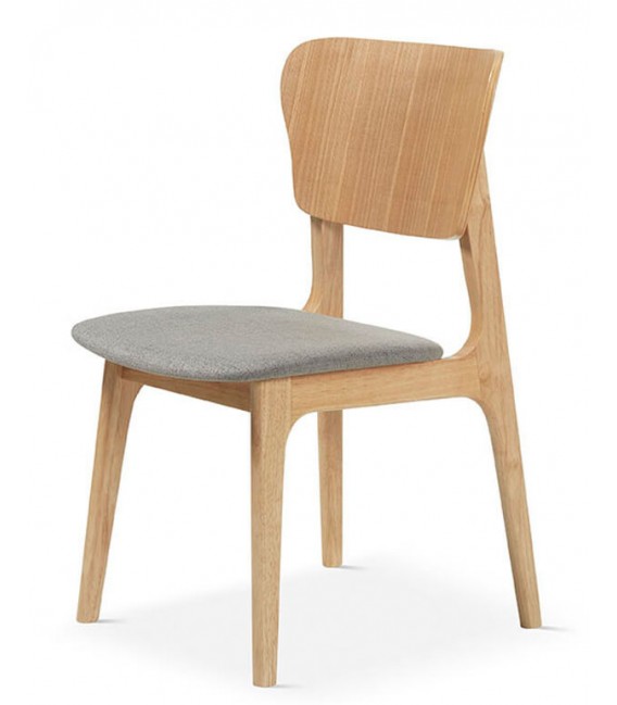 SILLA COMODA MADERA NATURAL TELA GRIS