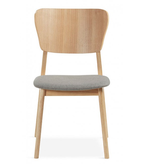 SILLA COMODA MADERA NATURAL TELA GRIS