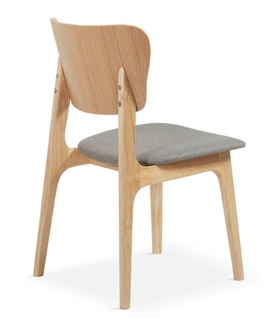 SILLA COMODA MADERA NATURAL TELA GRIS