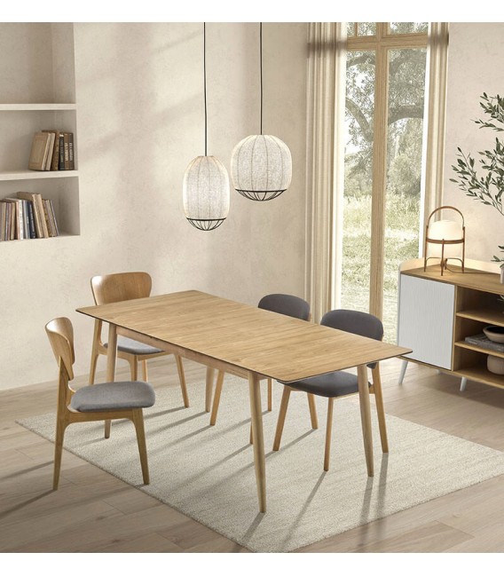 SILLA COMODA MADERA NATURAL TELA GRIS