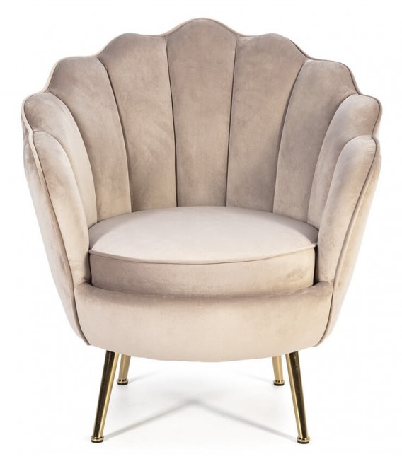 BUTACA ESTILO ART DECO TELA BEIGE METAL DORADO MDMHOGAR