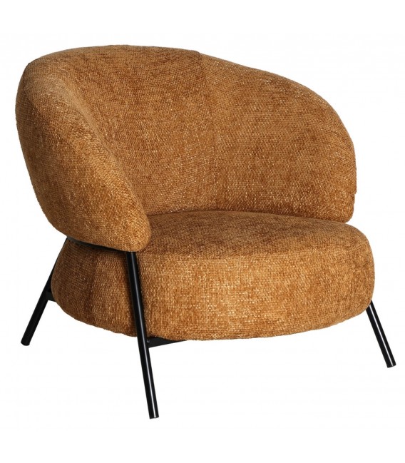 BUTACA COMODA METAL NEGRO TELA CHENILLA COLOR MOSTAZA