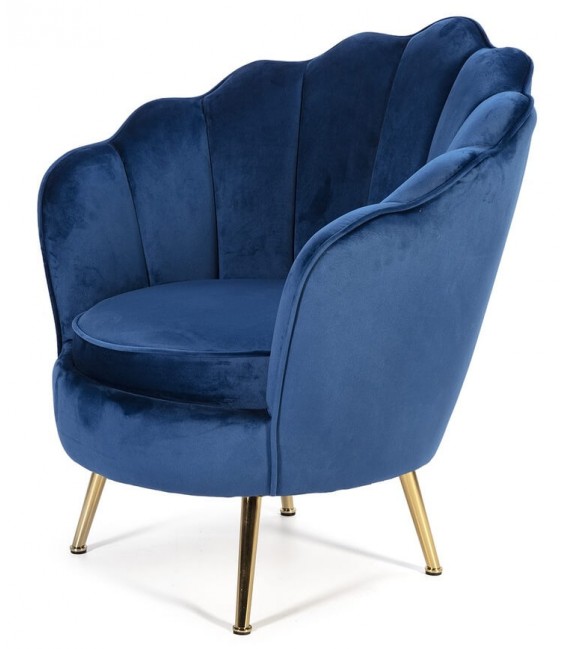 BUTACA COMODA ESTILO ART DECO TELA AZUL METAL DORADO