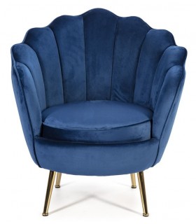 BUTACA COMODA ESTILO ART DECO TELA AZUL METAL DORADO