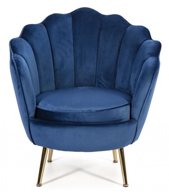 BUTACA COMODA ESTILO ART DECO TELA AZUL METAL DORADO