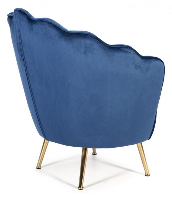 BUTACA COMODA ESTILO ART DECO TELA AZUL METAL DORADO