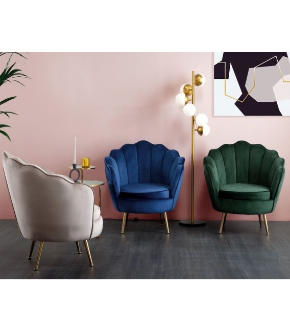 BUTACA COMODA ESTILO ART DECO TELA AZUL METAL DORADO