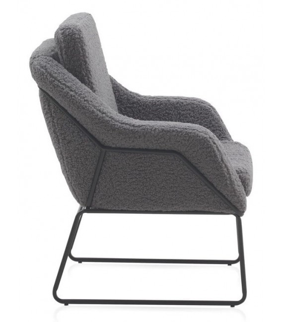 SILLON COMODO METAL NEGRO TELA BOUCLE GRIS MDMHOGAR