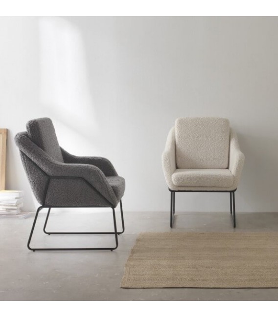 SILLON COMODO METAL NEGRO TELA BOUCLE GRIS MDMHOGAR