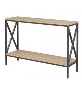 CONSOLA ESTILO INDUSTRIAL MADERA ROBLE METAL NEGRO