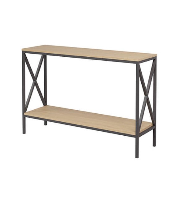 CONSOLA ESTILO INDUSTRIAL MADERA ROBLE METAL NEGRO