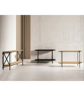 CONSOLA ESTILO INDUSTRIAL MADERA ROBLE METAL NEGRO