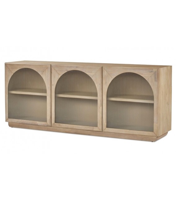 APARADOR GRANDE 3 PUERTAS MADERA NATURAL Y CRISTAL CORRUGADO