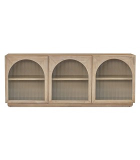 APARADOR GRANDE 3 PUERTAS MADERA NATURAL Y CRISTAL CORRUGADO