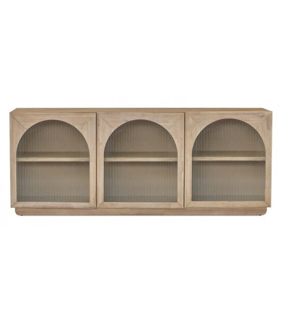 APARADOR GRANDE 3 PUERTAS MADERA NATURAL Y CRISTAL CORRUGADO