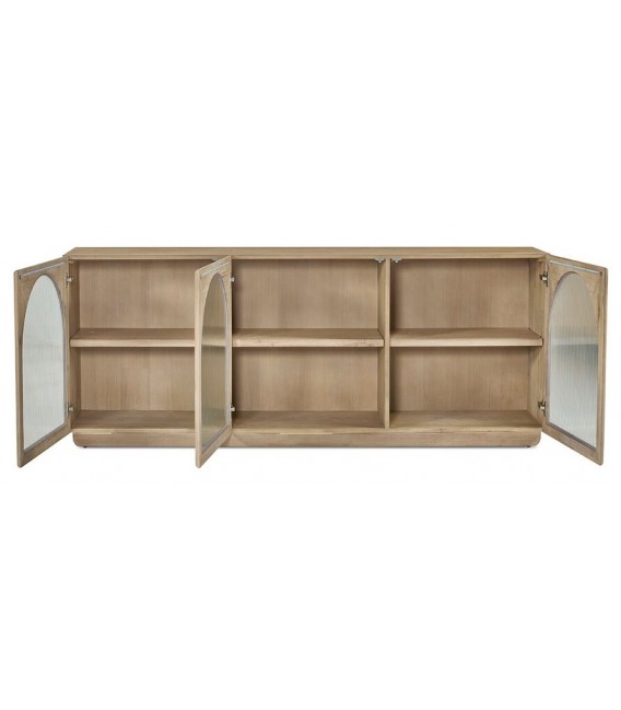 APARADOR GRANDE 3 PUERTAS MADERA NATURAL Y CRISTAL CORRUGADO