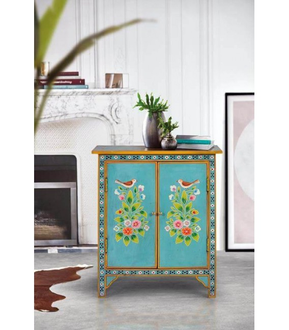 TAQUILLON 2 PUERTAS MADERA DE MANGO DECORADA A MANO