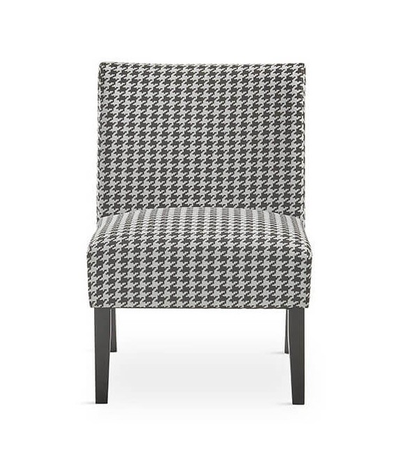 BUTACA DESCALZADORA COMODA TAPIZADO BLANCO Y NEGRO MADERA NEGRA