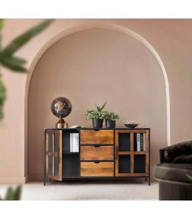 APARADOR ESTILO INDUSTRIAL MADERA MANGO METAL NEGRO