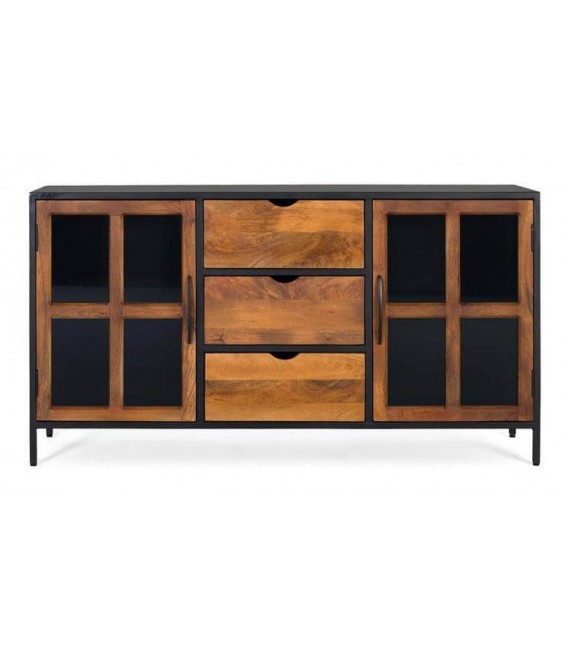 APARADOR ESTILO INDUSTRIAL MADERA MANGO METAL NEGRO