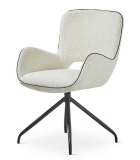 SILLON COMEDOR COMODO R TAPIZADO BOUCLE BLANCO METAL NEGRO