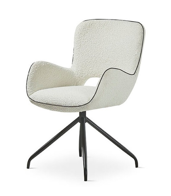 SILLON COMEDOR COMODO R TAPIZADO BOUCLE BLANCO METAL NEGRO