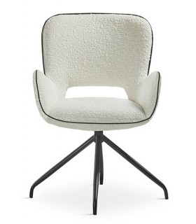 SILLON COMEDOR COMODO R TAPIZADO BOUCLE BLANCO METAL NEGRO