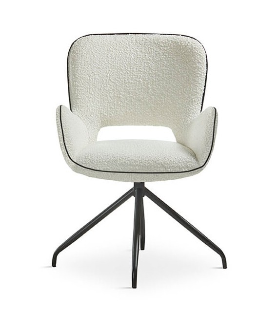 SILLON COMEDOR COMODO R TAPIZADO BOUCLE BLANCO METAL NEGRO