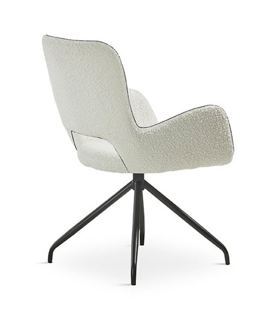 SILLON COMEDOR COMODO R TAPIZADO BOUCLE BLANCO METAL NEGRO