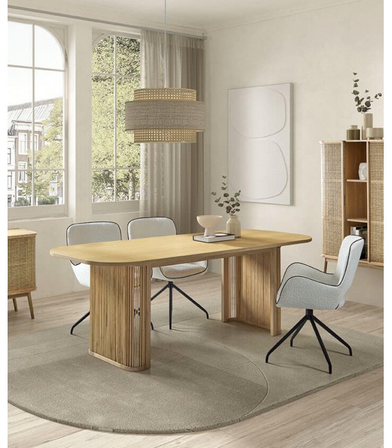 SILLON COMEDOR COMODO R TAPIZADO BOUCLE BLANCO METAL NEGRO