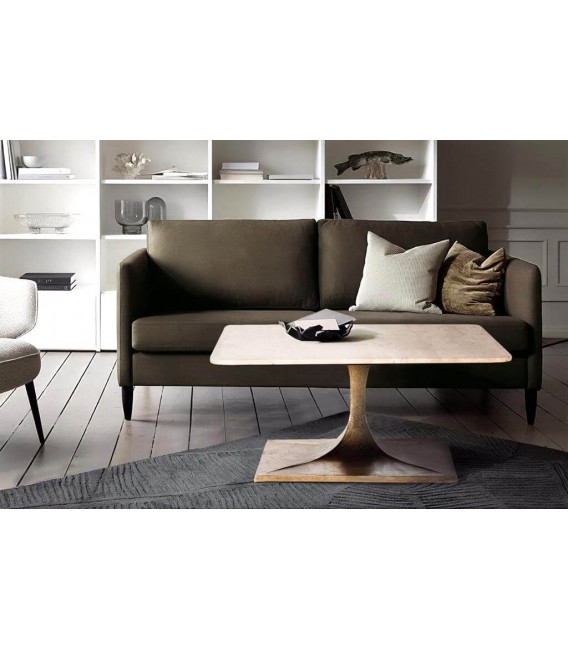 MESA DE CENTRO CUADRADA TRIVER METAL ORO VIEJO MARMOL TRAVERTINO