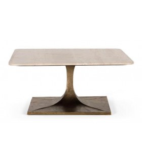 MESA DE CENTRO CUADRADA TRIVER METAL ORO VIEJO MARMOL TRAVERTINO
