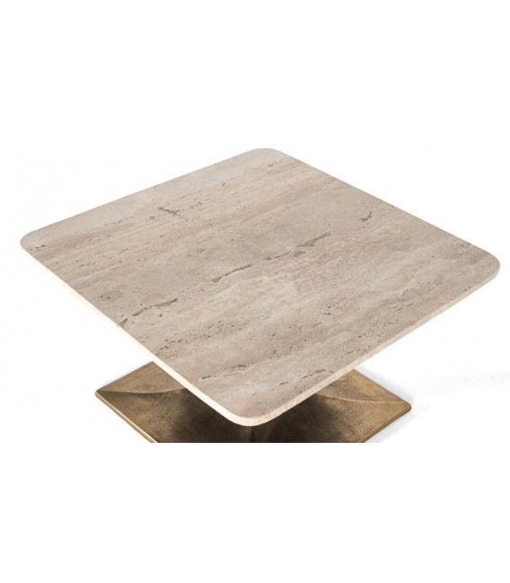 MESA DE CENTRO CUADRADA TRIVER METAL ORO VIEJO MARMOL TRAVERTINO