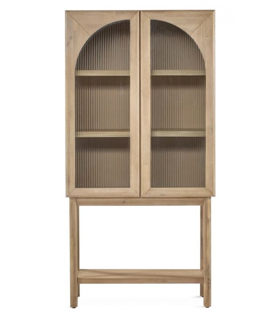 VITRINA 2 PUERTAS MADERA NATURAL CRISTAL CORRUGADO MDMHOGAR