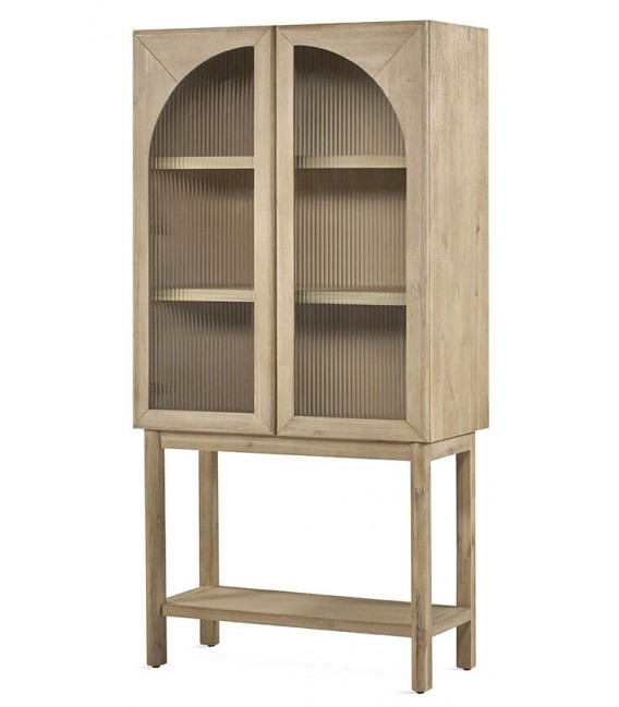 VITRINA 2 PUERTAS MADERA NATURAL CRISTAL CORRUGADO MDMHOGAR