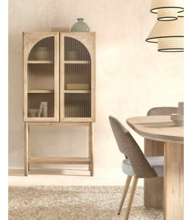 VITRINA 2 PUERTAS MADERA NATURAL CRISTAL CORRUGADO MDMHOGAR