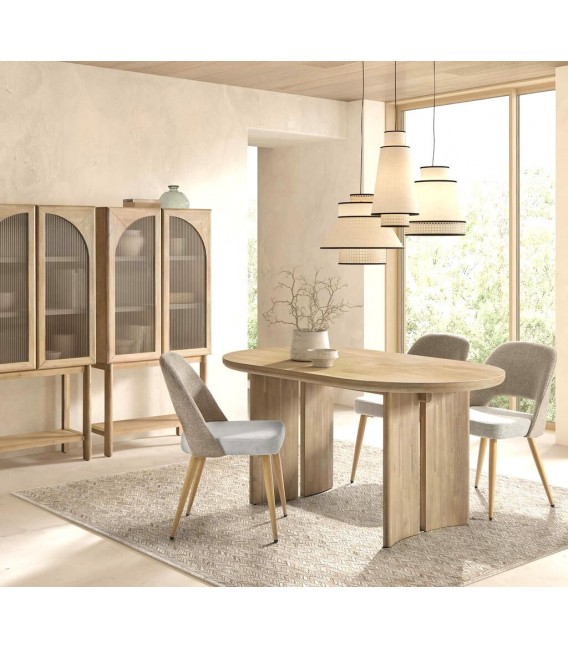 VITRINA 2 PUERTAS MADERA NATURAL CRISTAL CORRUGADO MDMHOGAR