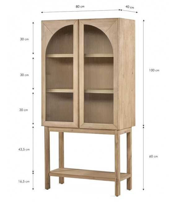 VITRINA 2 PUERTAS MADERA NATURAL CRISTAL CORRUGADO MDMHOGAR