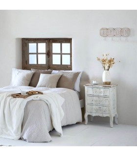 MESITA DE NOCHE ESTILO PROVENZAL MADERA BLANCO ROZADO Y NATURAL