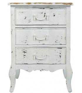 MESITA DE NOCHE ESTILO PROVENZAL MADERA BLANCO ROZADO Y NATURAL