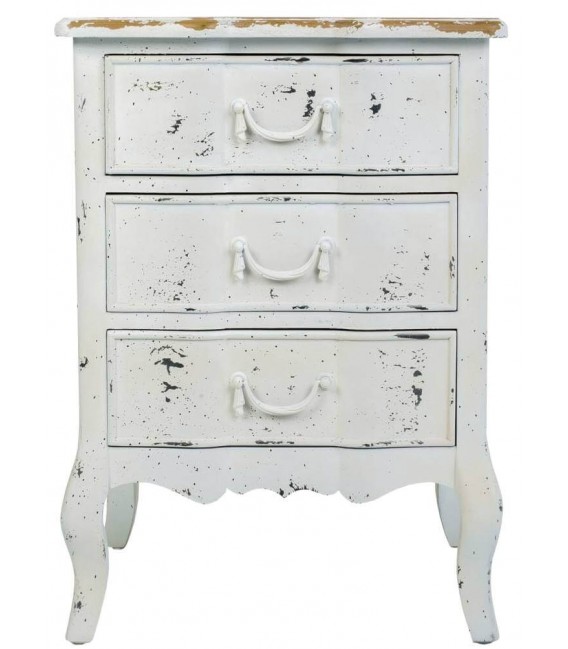MESITA DE NOCHE ESTILO PROVENZAL MADERA BLANCO ROZADO Y NATURAL
