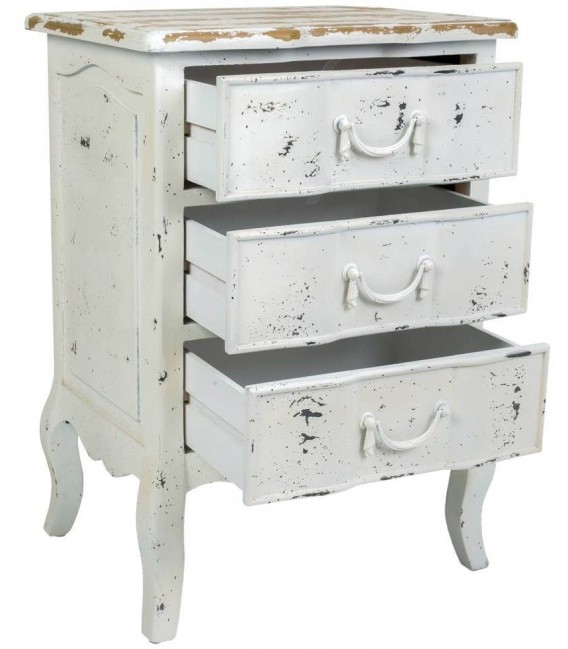 MESITA DE NOCHE ESTILO PROVENZAL MADERA BLANCO ROZADO Y NATURAL