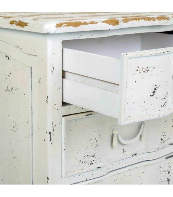 MESITA DE NOCHE ESTILO PROVENZAL MADERA BLANCO ROZADO Y NATURAL